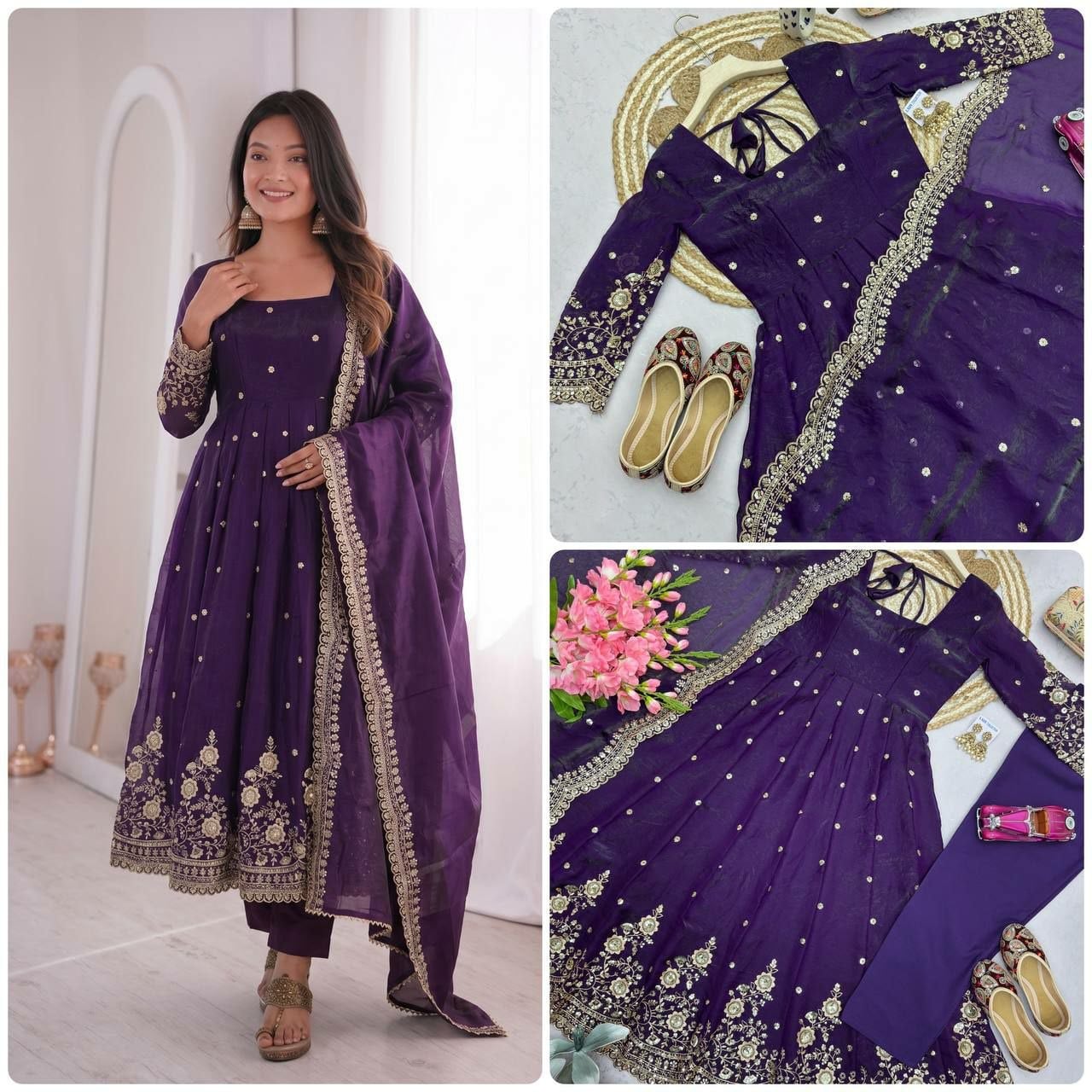 Heavy Two Tone Fandy Anarkali Gown Set