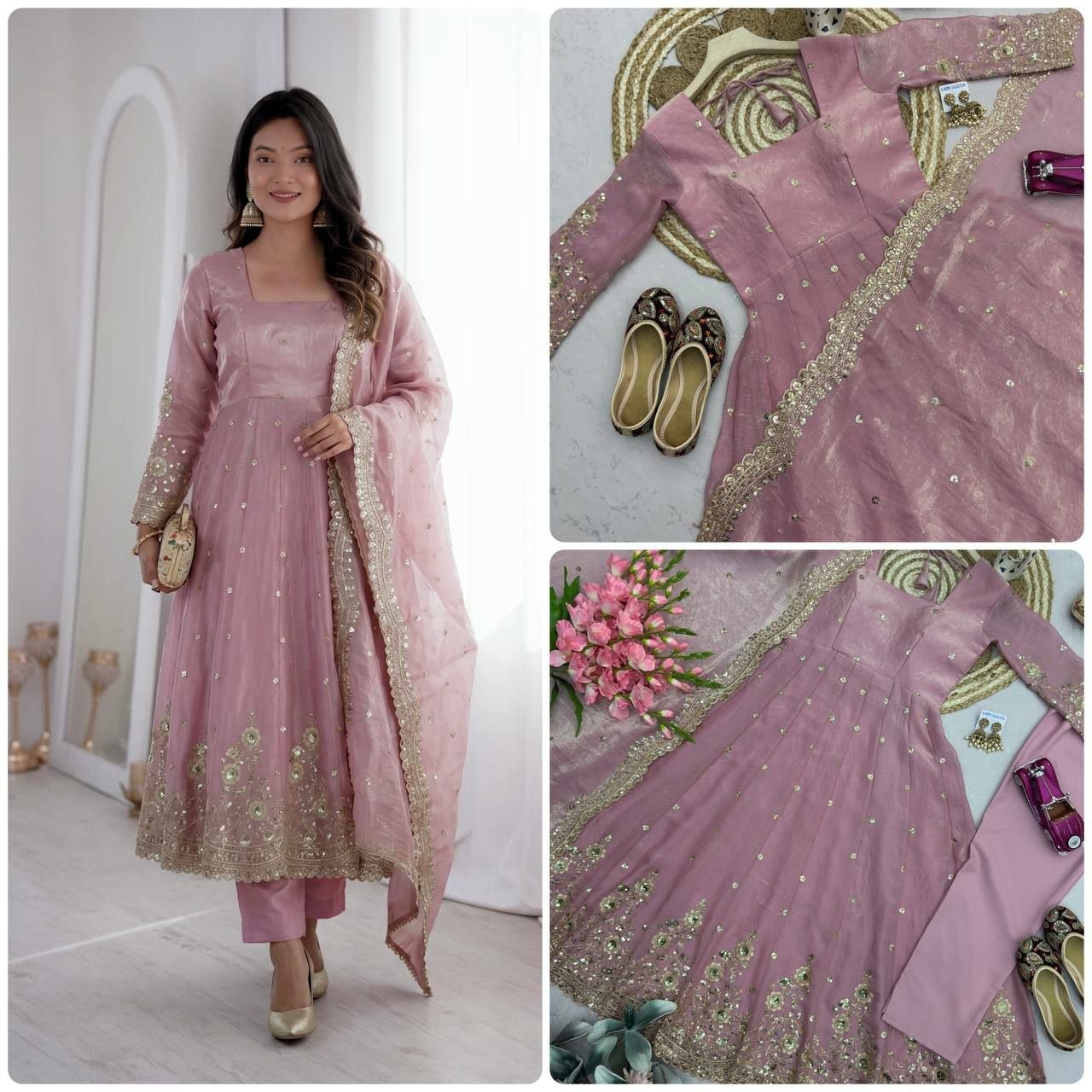 Heavy Two Tone Fandy Anarkali Gown Set