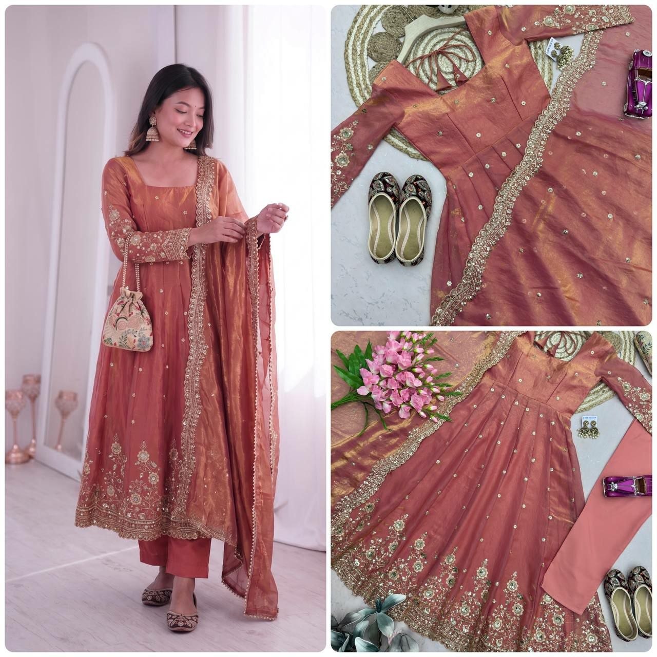 Heavy Two Tone Fandy Anarkali Gown Set - view 2