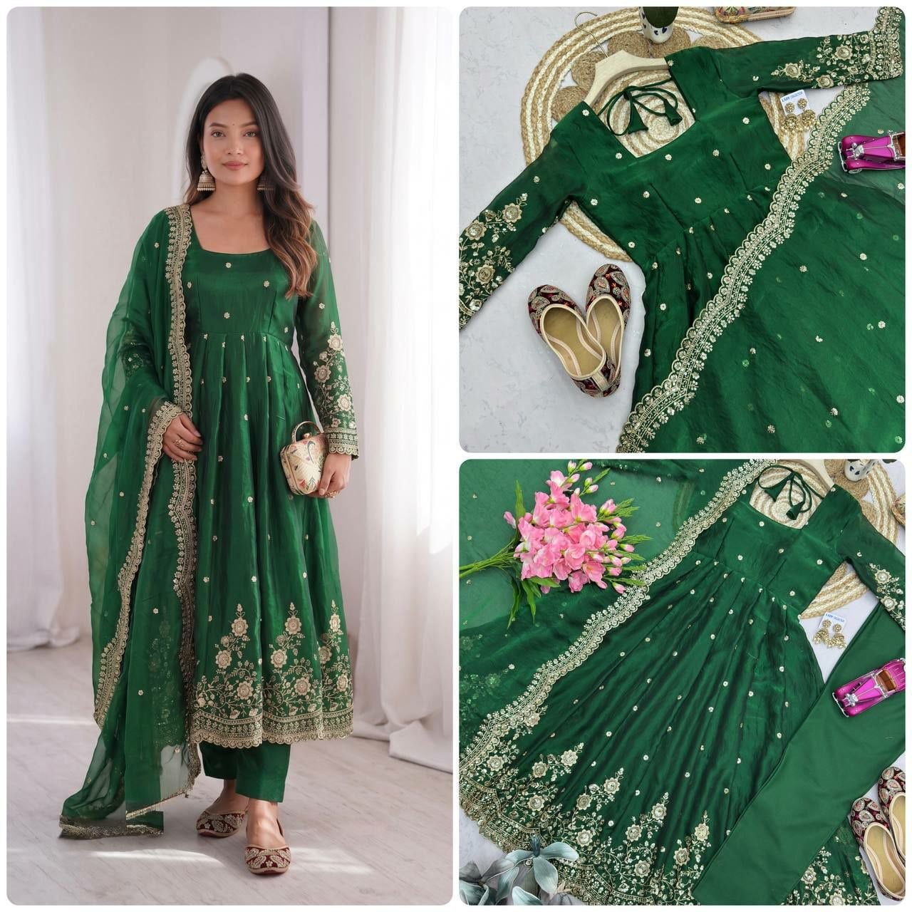 Heavy Two Tone Fandy Anarkali Gown Set