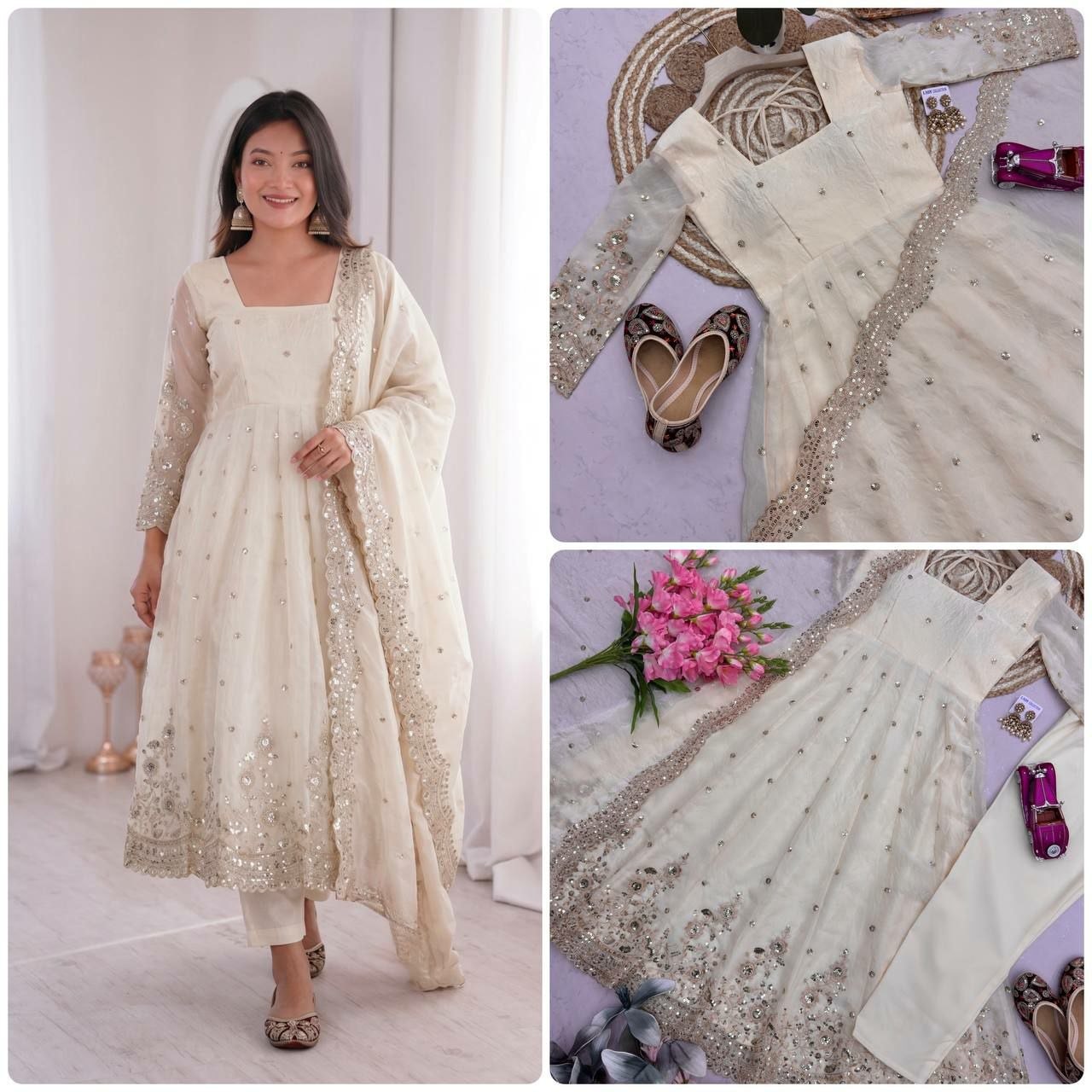 Heavy Two Tone Fandy Anarkali Gown Set - view 2
