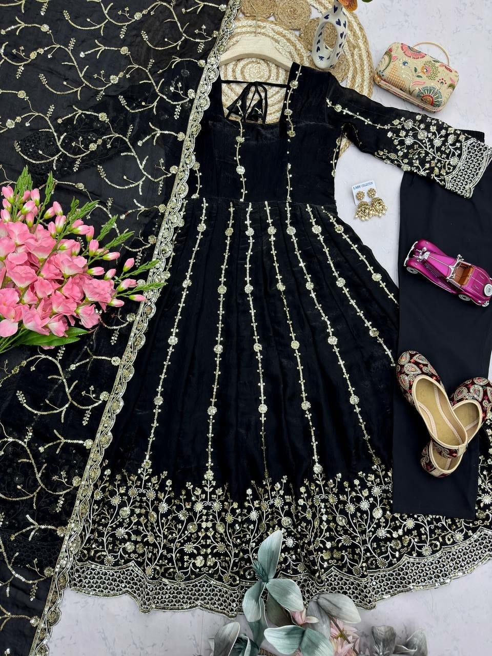 Heavy Fandy Silk Anarkali Gown Set