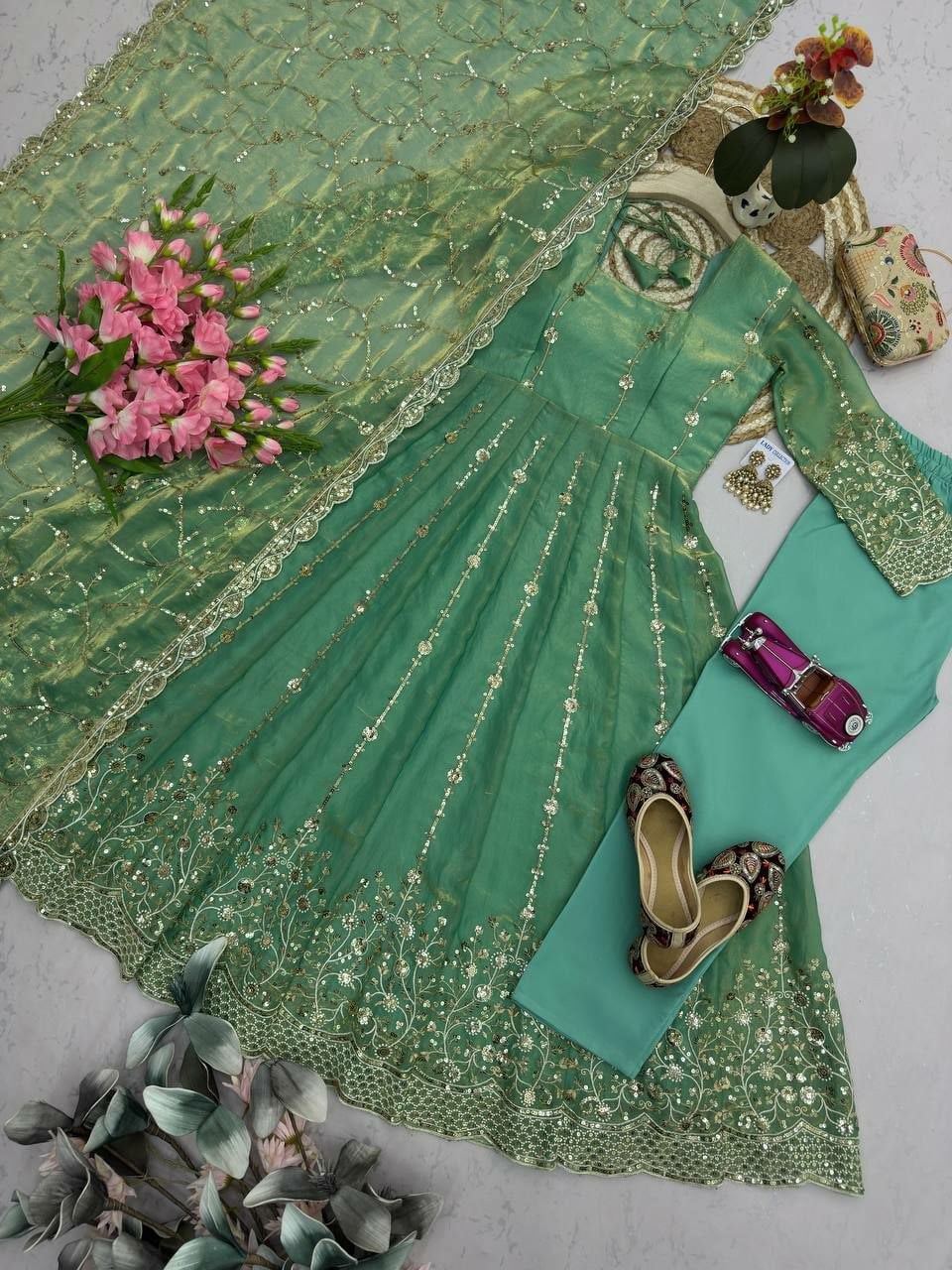 Heavy Fandy Silk Anarkali Gown Set