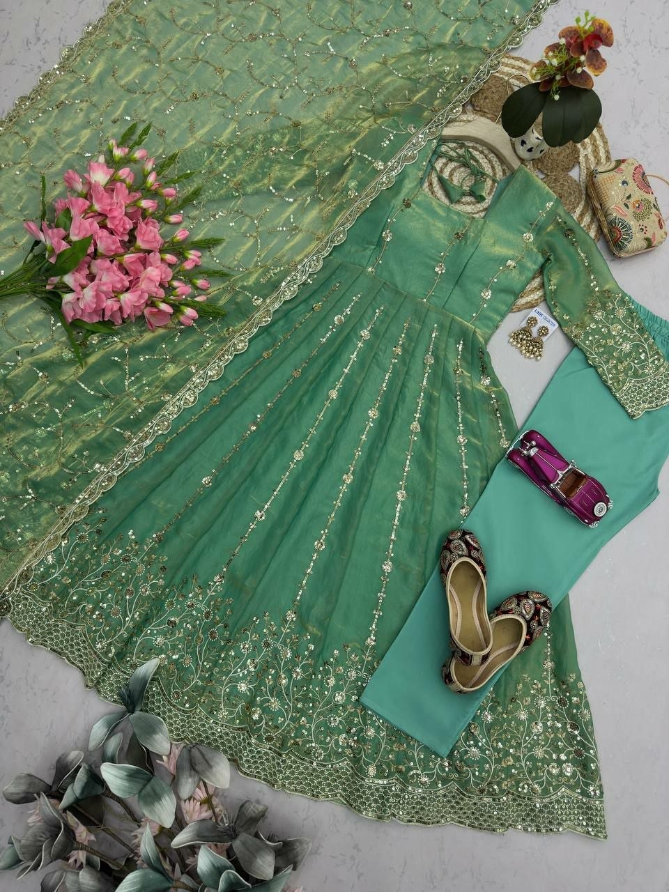 Heavy Fandy Silk Anarkali Gown Set - view 1