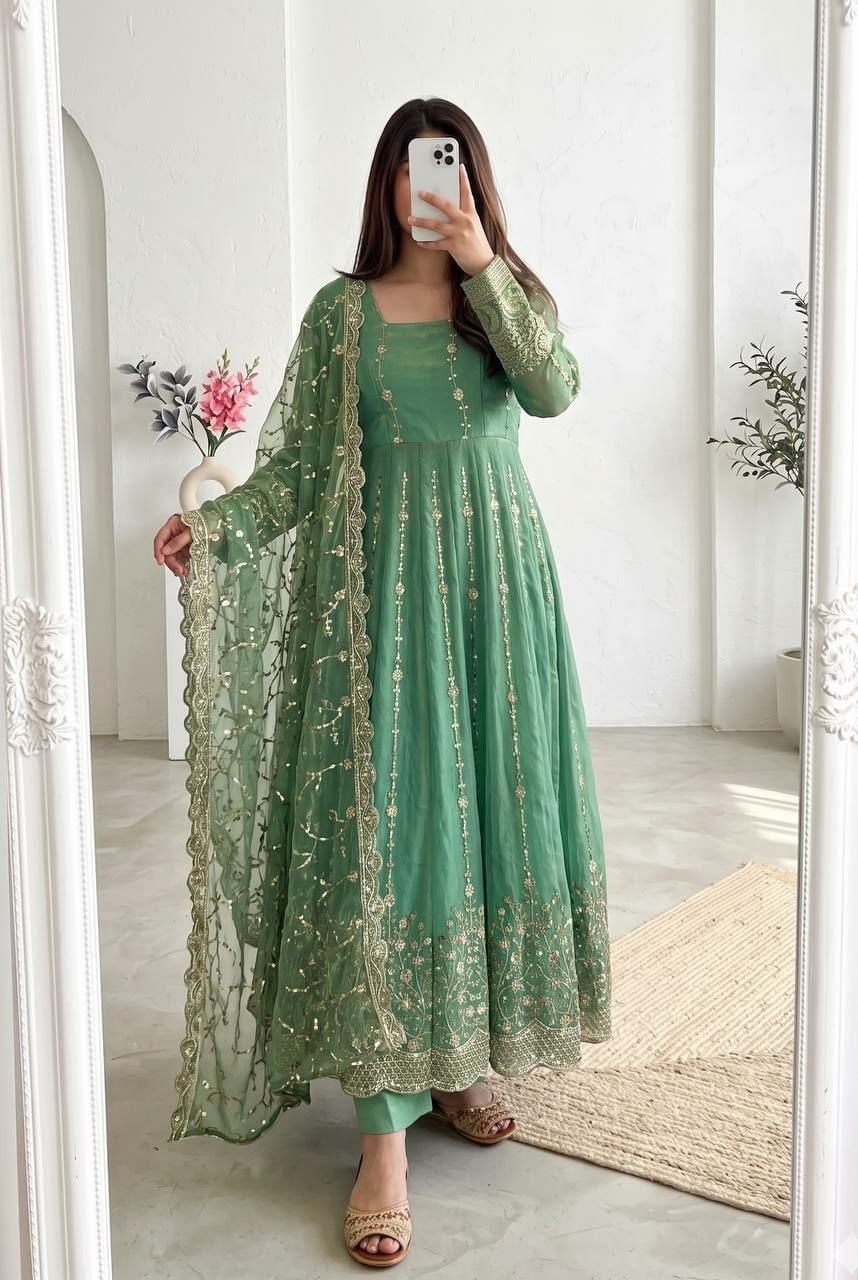 Heavy Fandy Silk Anarkali Gown Set