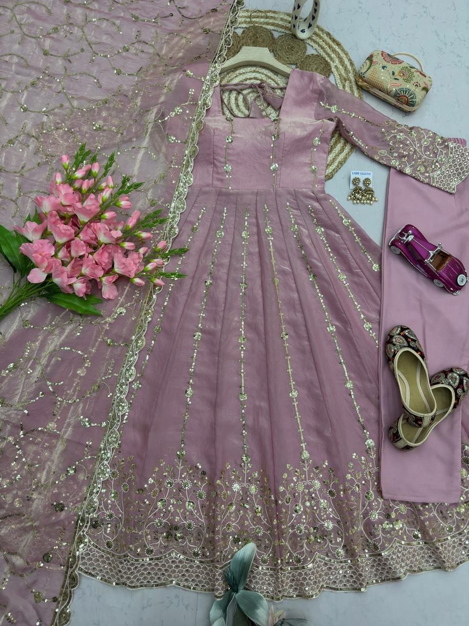Heavy Fandy Silk Anarkali Gown Set - view 2