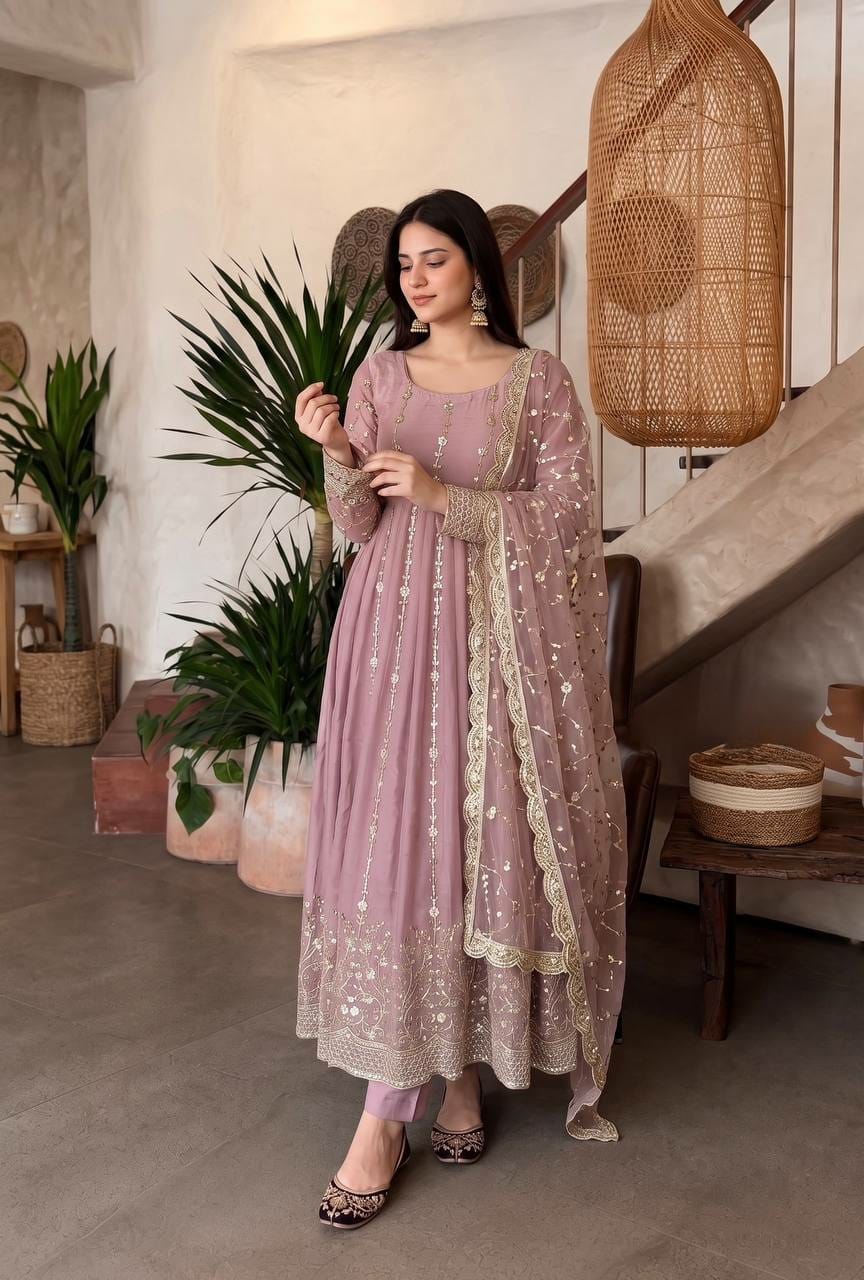 Heavy Fandy Silk Anarkali Gown Set - view 1