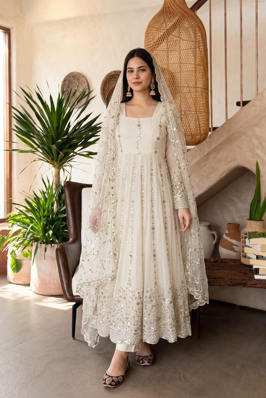 Heavy Fandy Silk Anarkali Gown Set - view 1