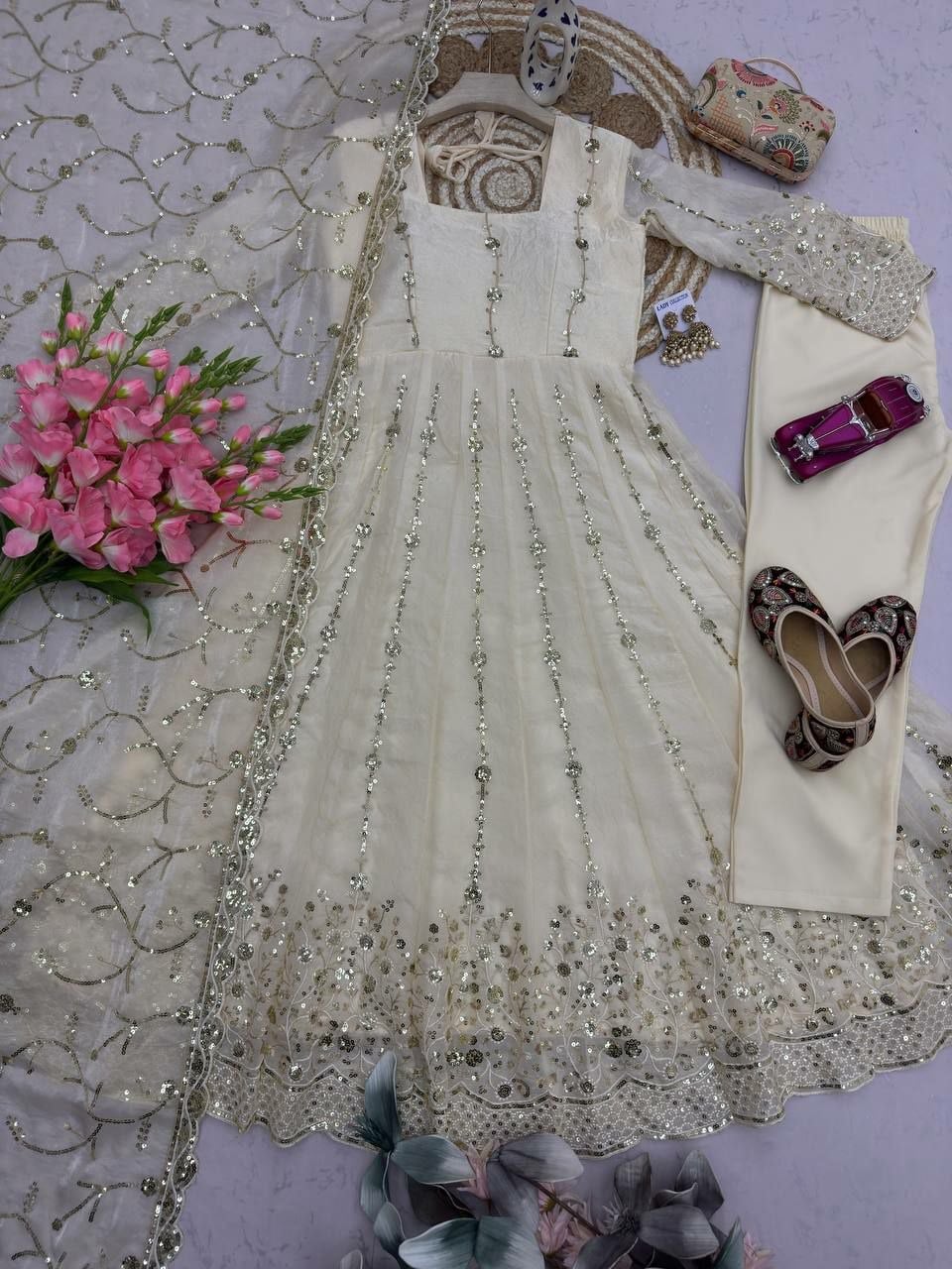 Heavy Fandy Silk Anarkali Gown Set