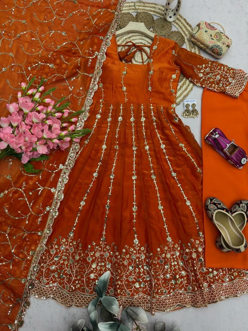Heavy Fandy Silk Anarkali Gown Set