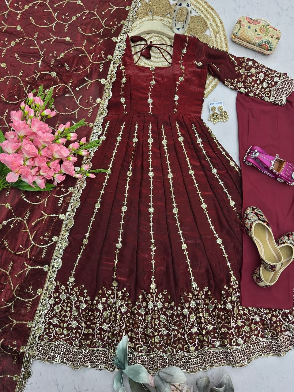 Heavy Fandy Silk Anarkali Gown Set