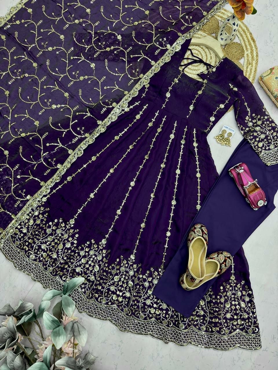 Heavy Fandy Silk Anarkali Gown Set - view 2