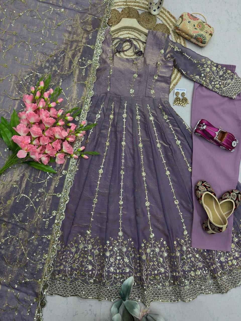 Heavy Fandy Silk Anarkali Gown Set