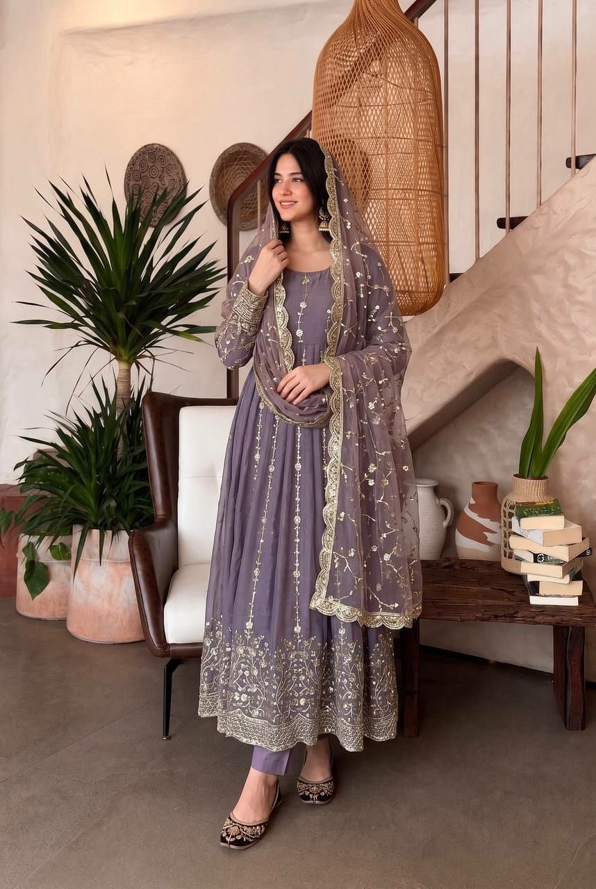 Heavy Fandy Silk Anarkali Gown Set