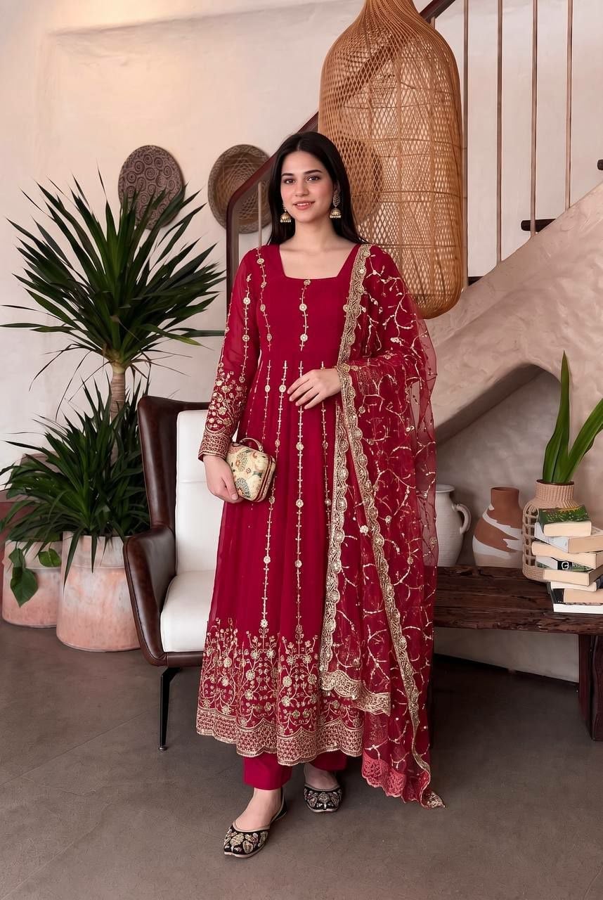 Heavy Fandy Silk Anarkali Gown Set