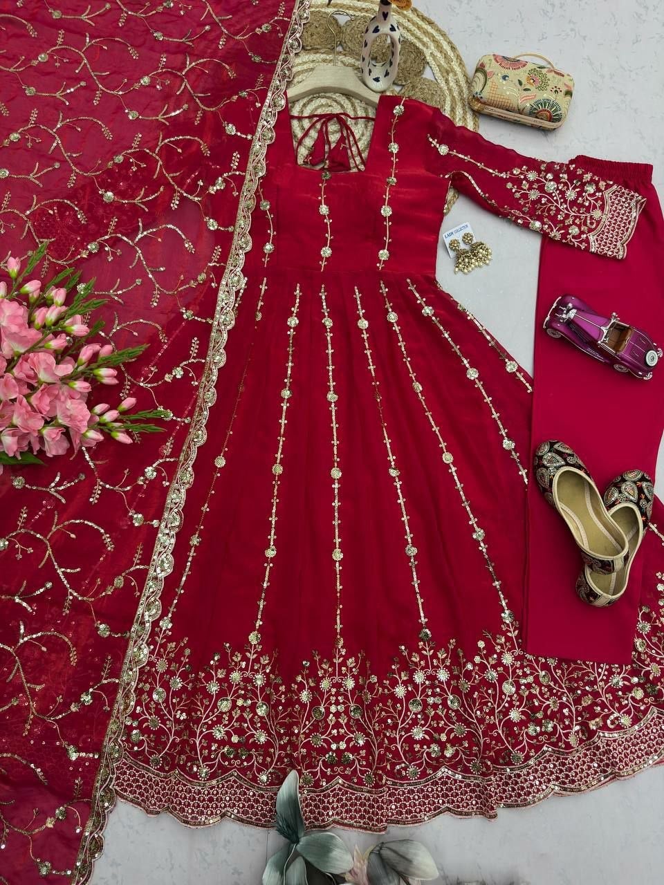 Heavy Fandy Silk Anarkali Gown Set
