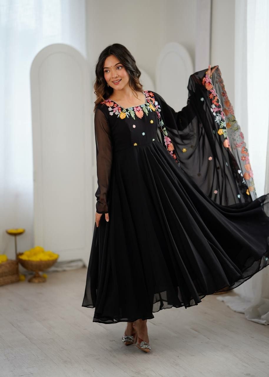 Heavy Faux Georgette Anarkali Gown Set - view 1