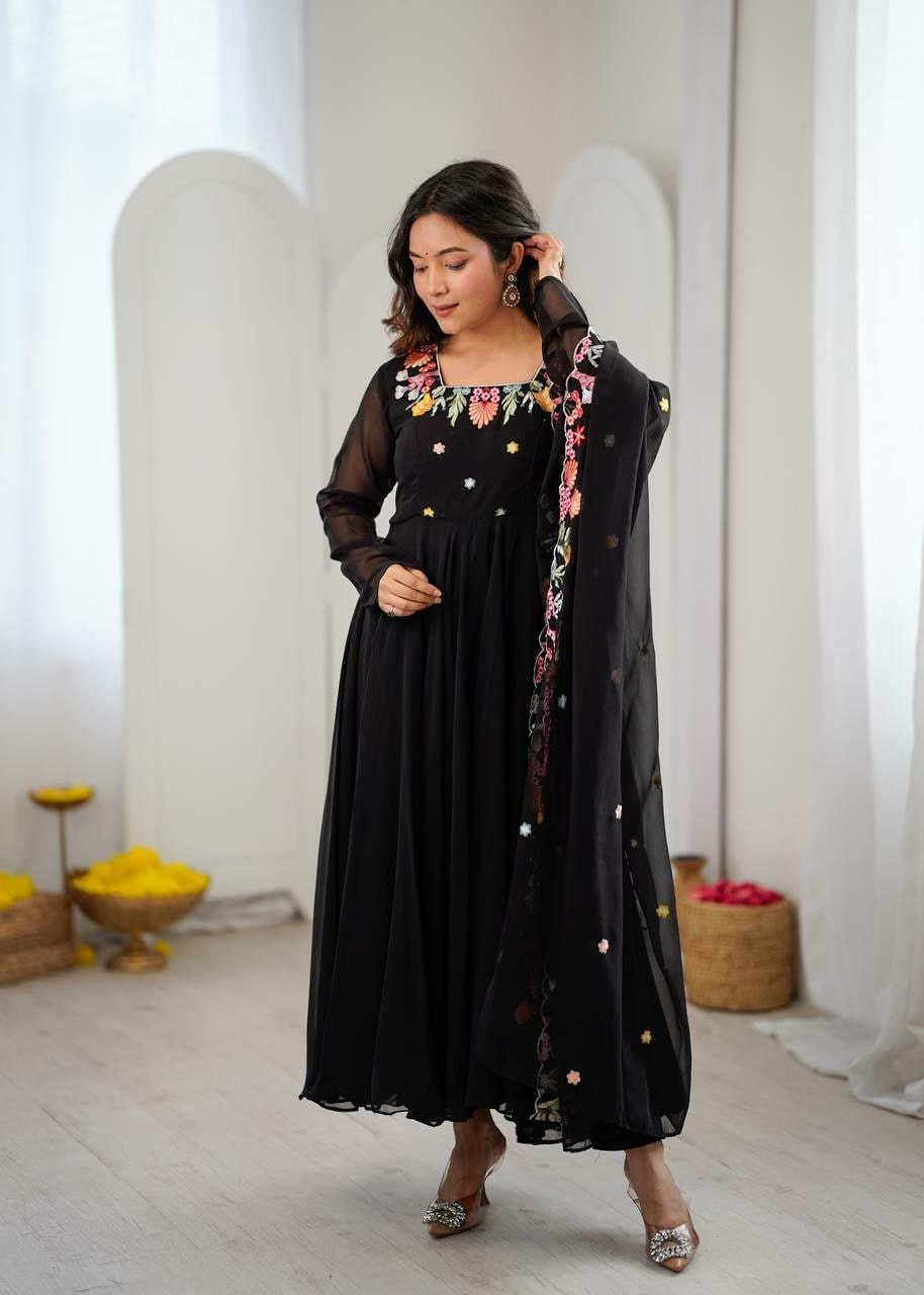 Heavy Faux Georgette Anarkali Gown Set - view 3