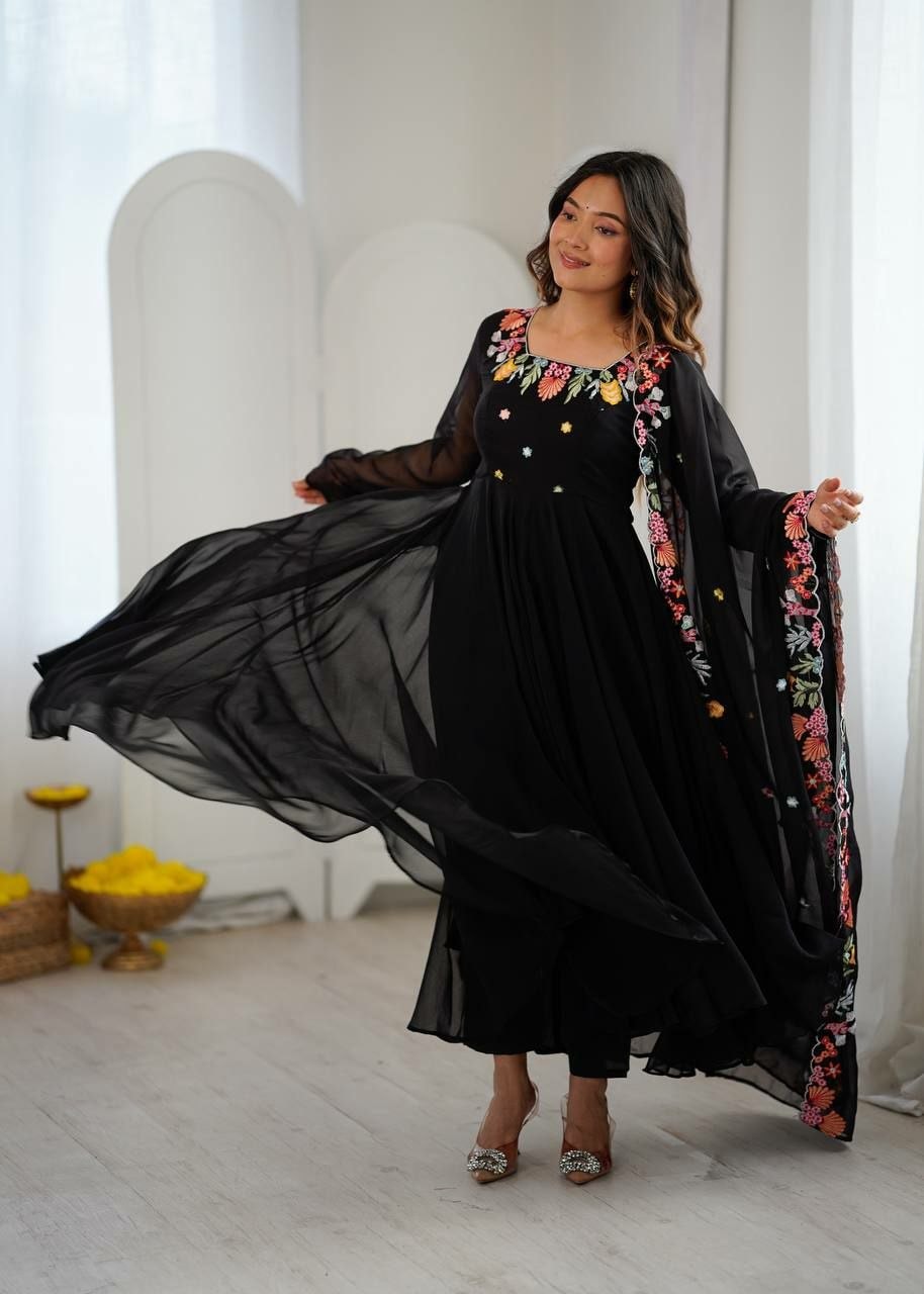 Heavy Faux Georgette Anarkali Gown Set - view 5