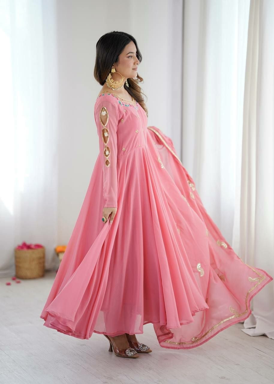 Faux Georgette Anarkali Gown Set - view 6