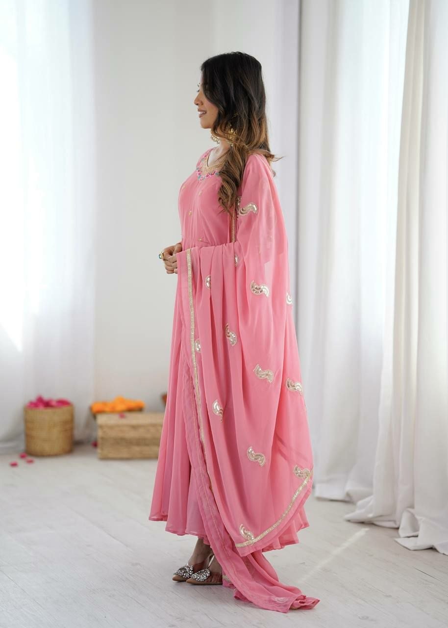 Faux Georgette Anarkali Gown Set - view 2