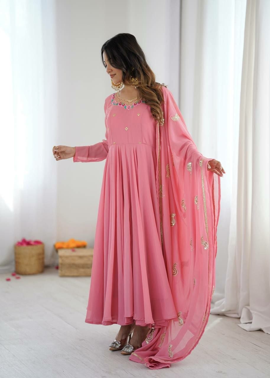 Faux Georgette Anarkali Gown Set