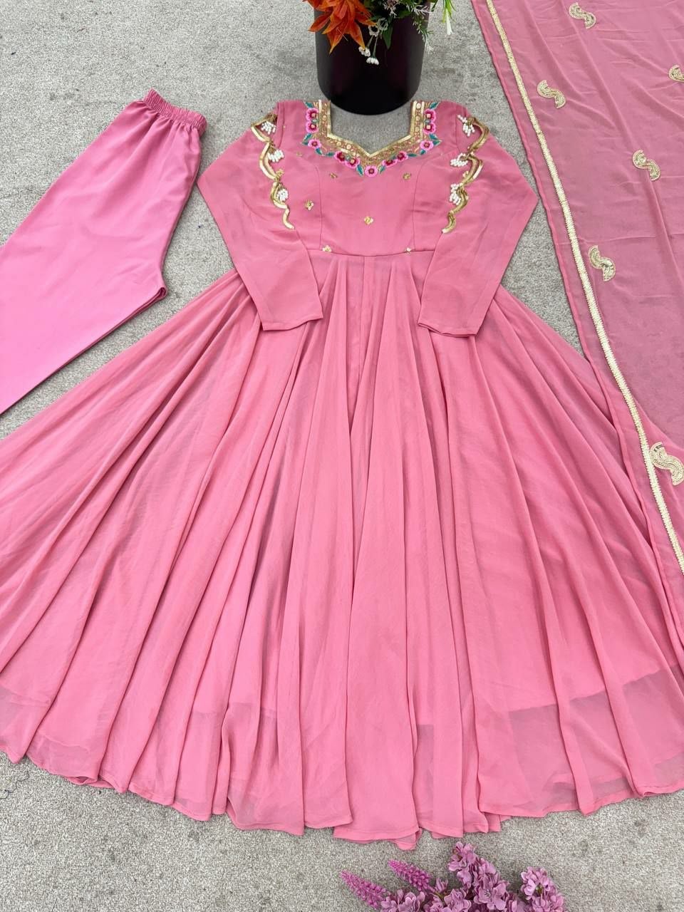 Faux Georgette Anarkali Gown Set