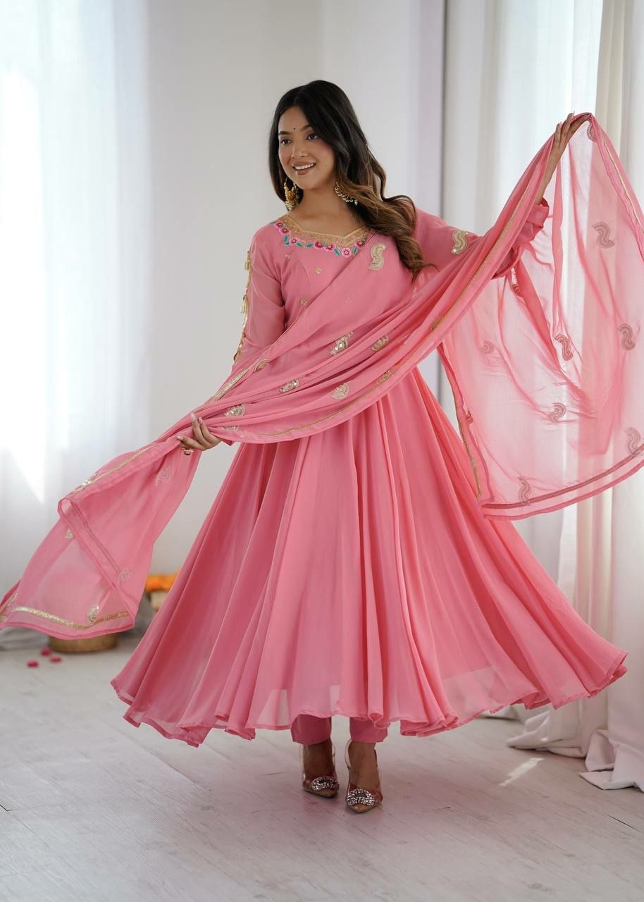 Faux Georgette Anarkali Gown Set - view 3