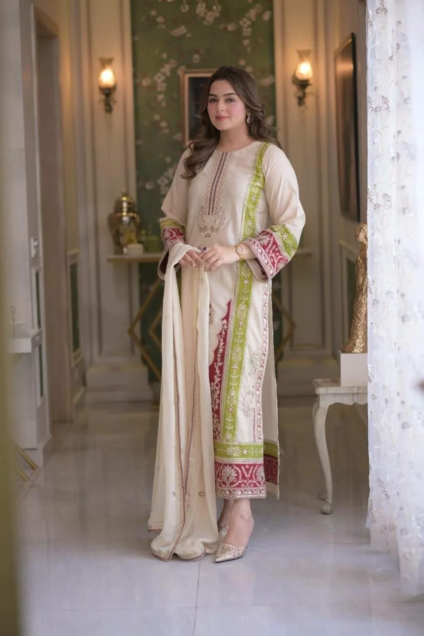 Pure Roman Silk Cream Suit Set - view 1
