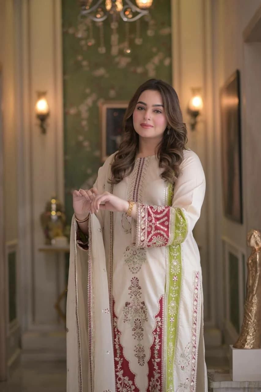 Pure Roman Silk Cream Suit Set - view 2