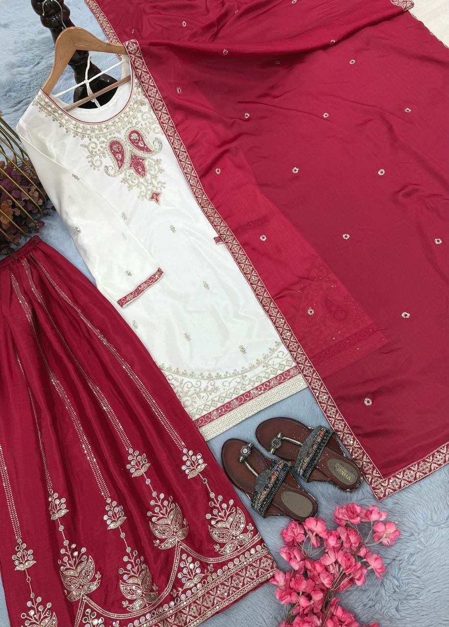 Pure Chinon Silk Salwar Suit Set - Red - view 5