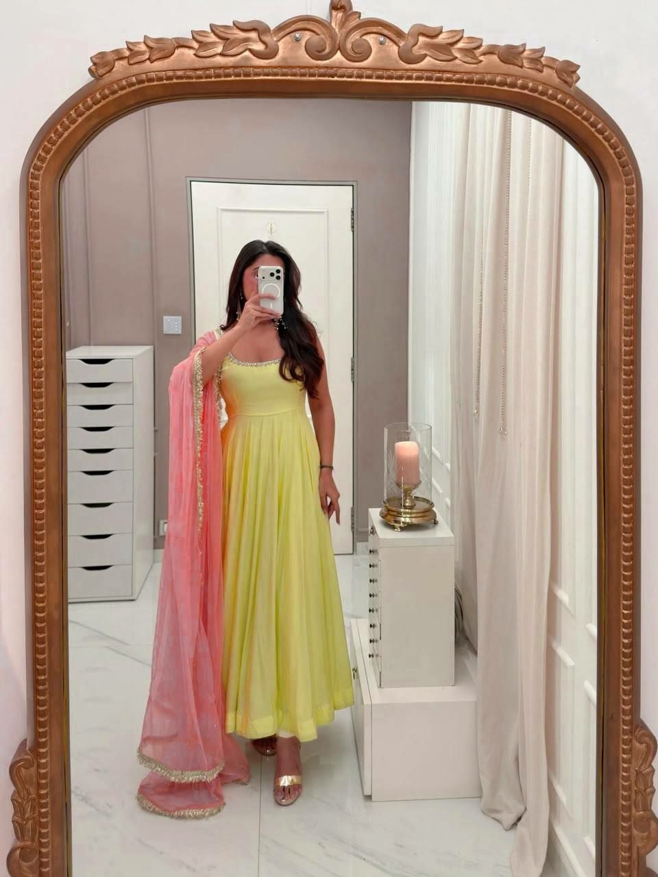 Premium Faux Georgette Suit Set - Yellow - view 1