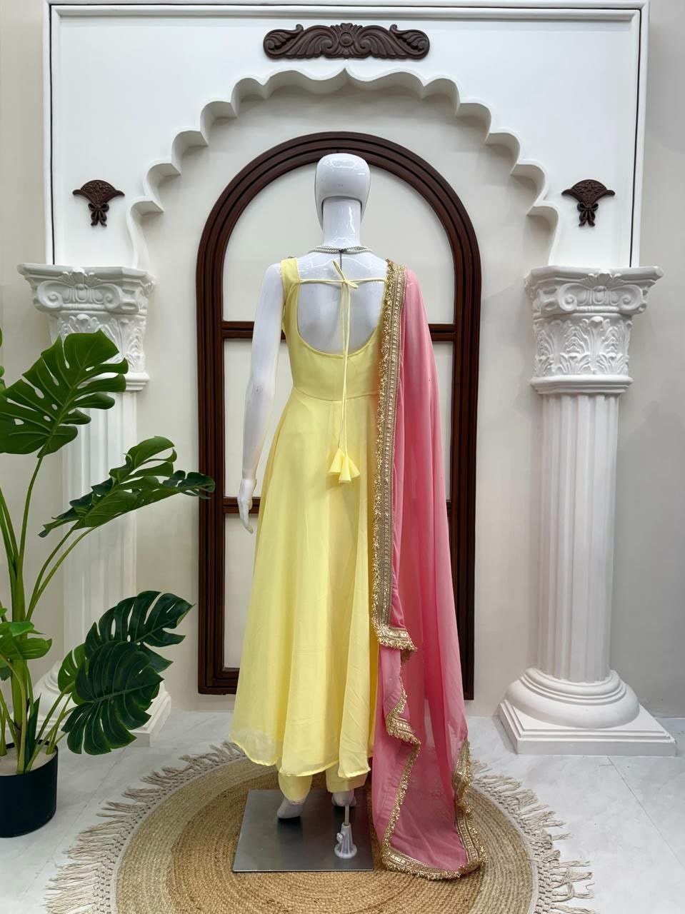 Premium Faux Georgette Suit Set - Yellow - view 4