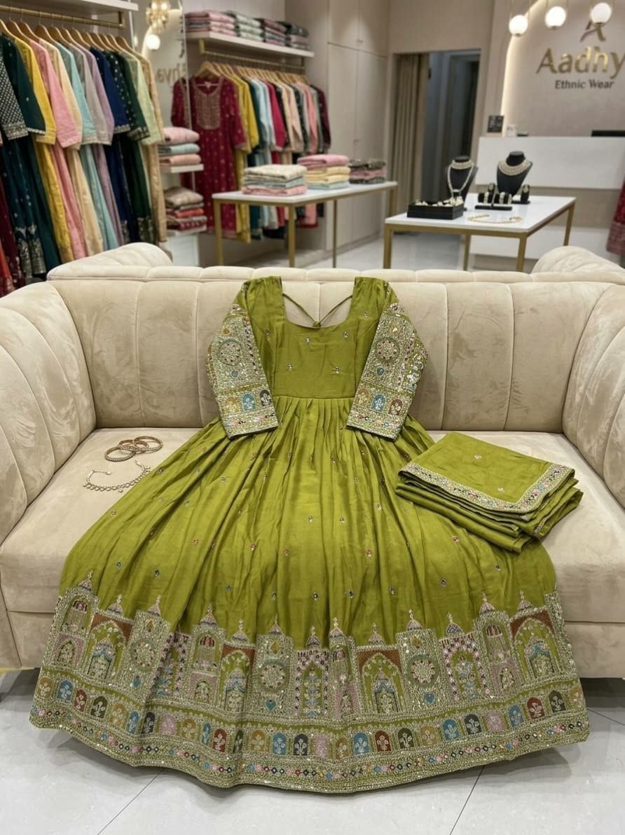 Pure Chinon Silk Anarkali Gown Set