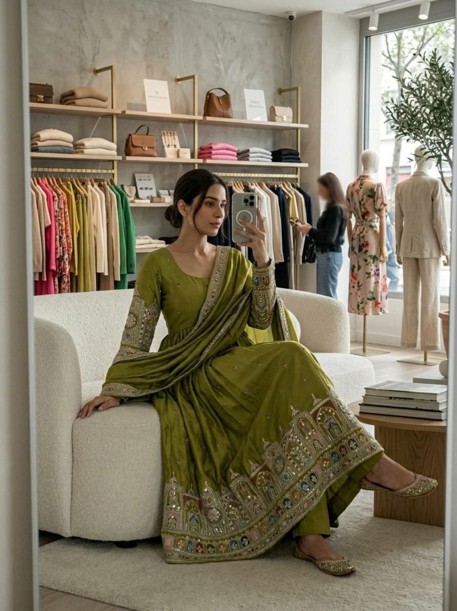 Pure Chinon Silk Anarkali Gown Set - view 2