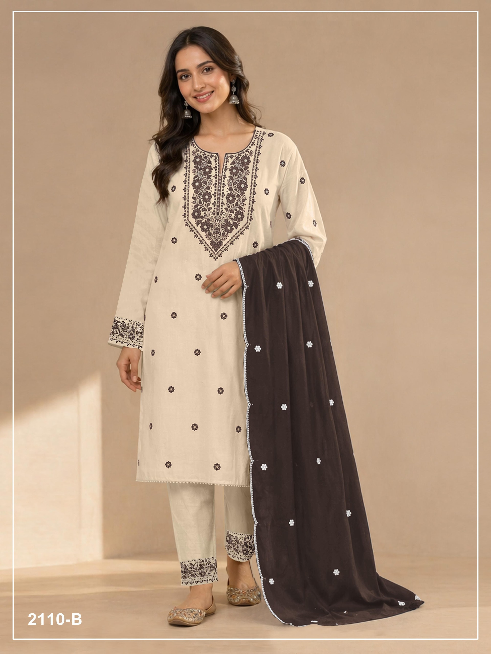 Khadi Cotton Heavy Embroidery Work Suit Set - Black - view 2