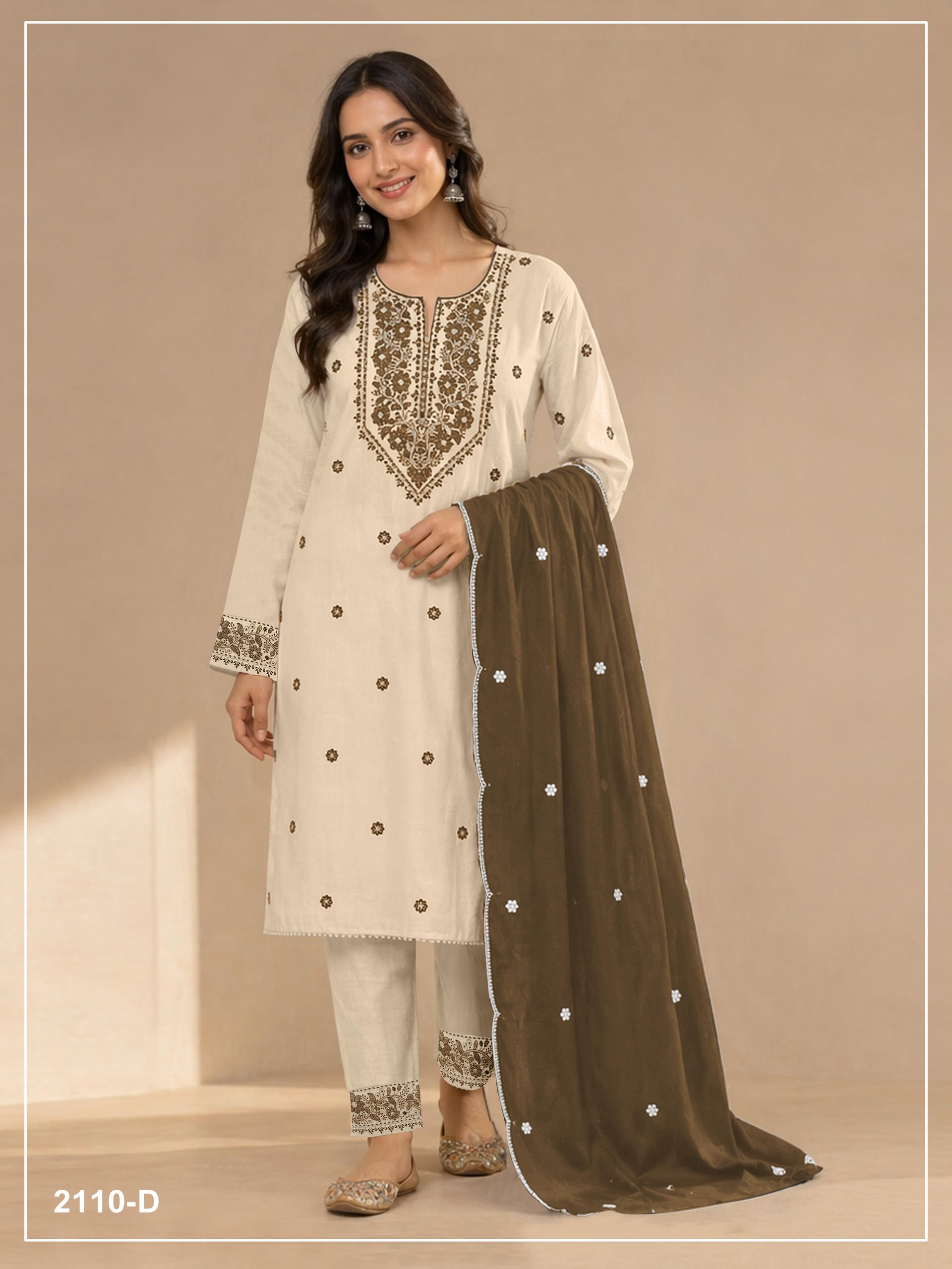 Khadi Cotton Heavy Embroidery Work Suit Set - Mehadi