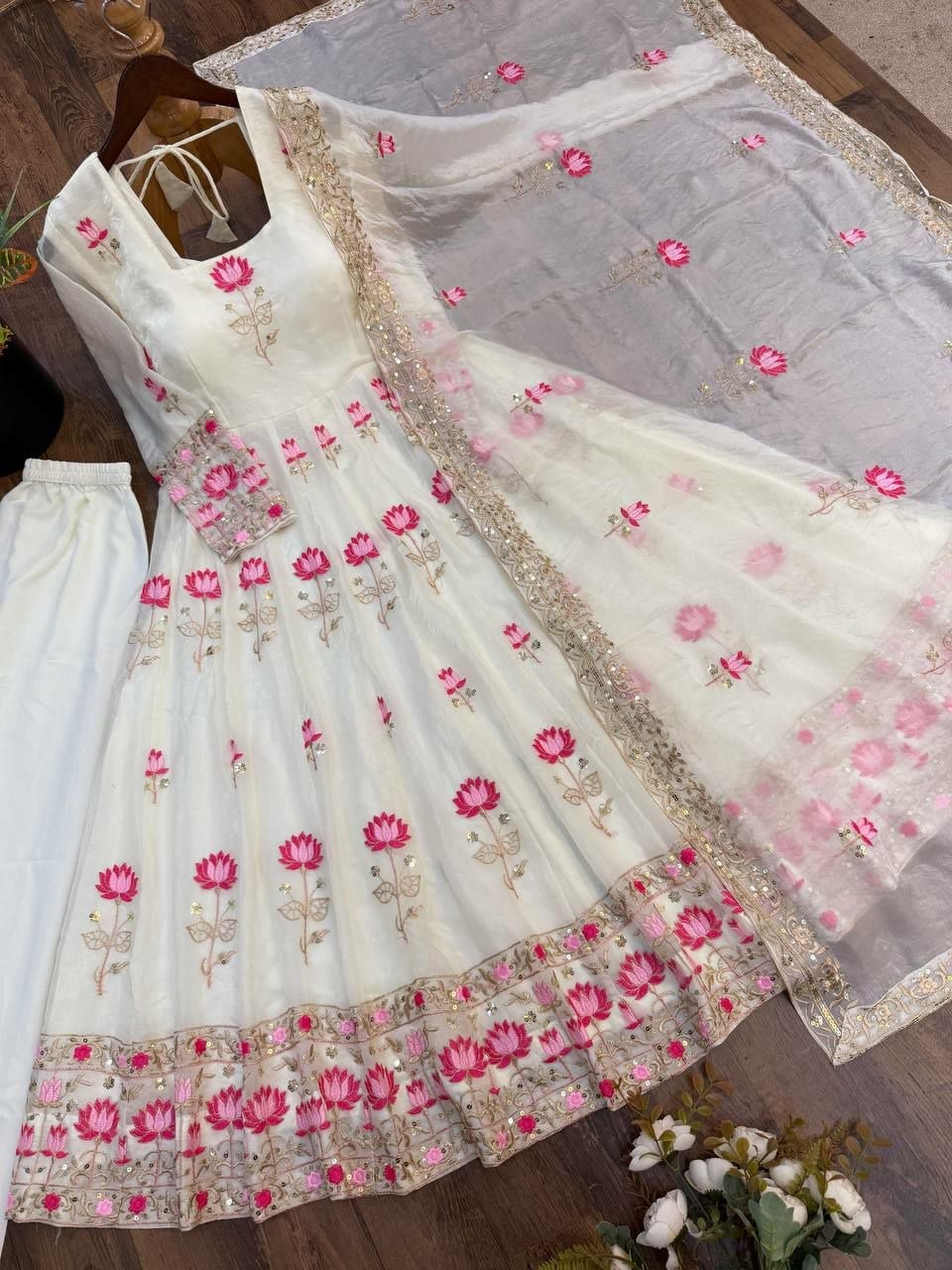 Premium Fendy Silk Anarkali Gown Set