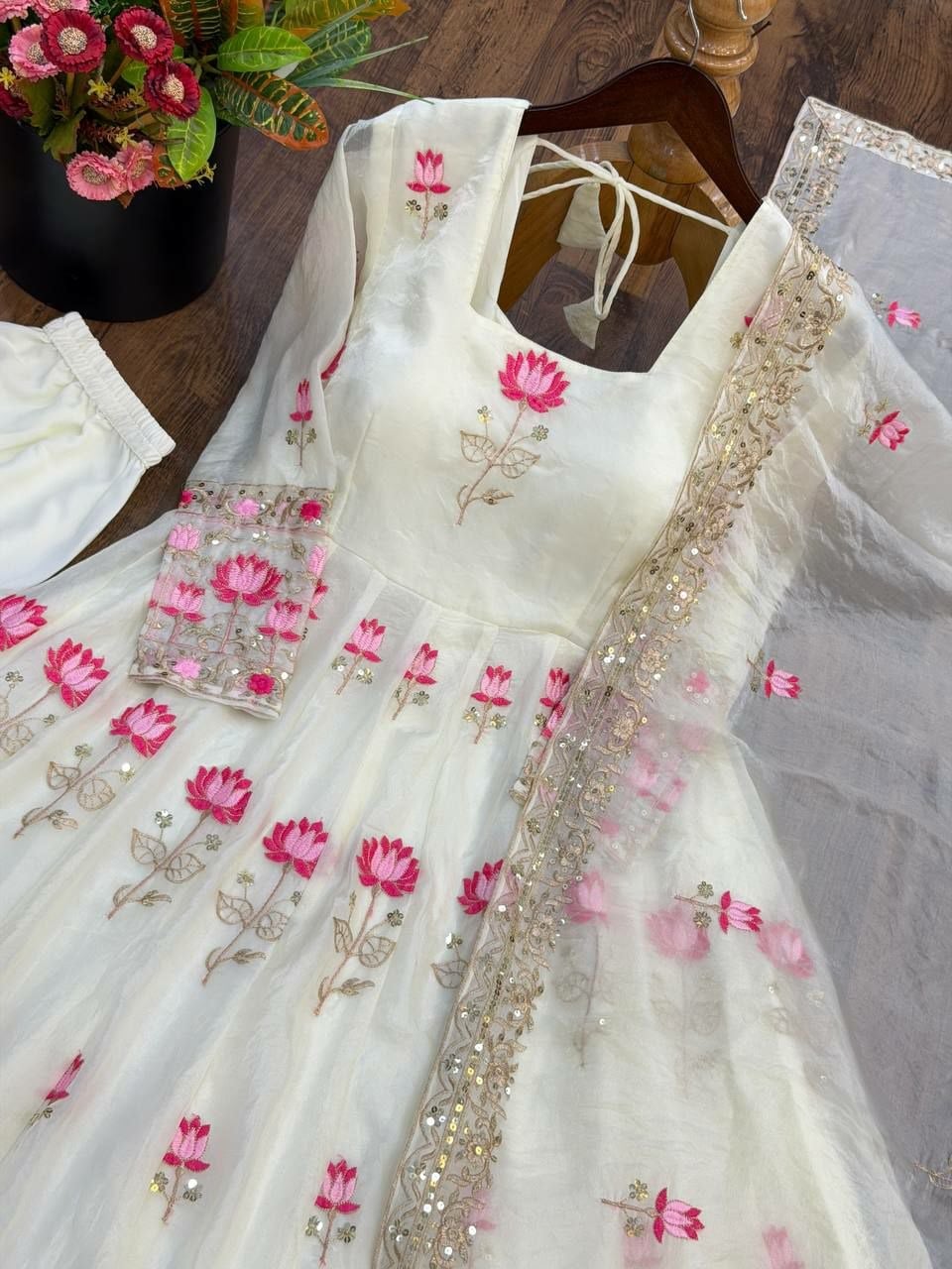 Premium Fendy Silk Anarkali Gown Set