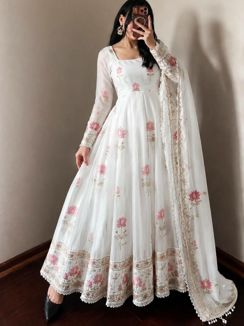 Premium Fendy Silk Anarkali Gown Set
