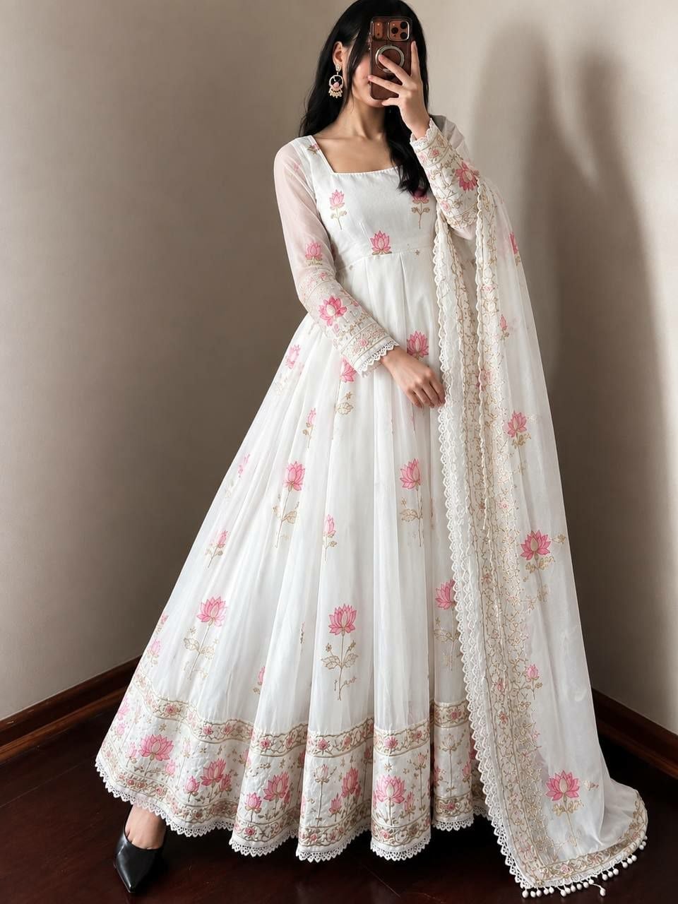 Premium Fendy Silk Anarkali Gown Set