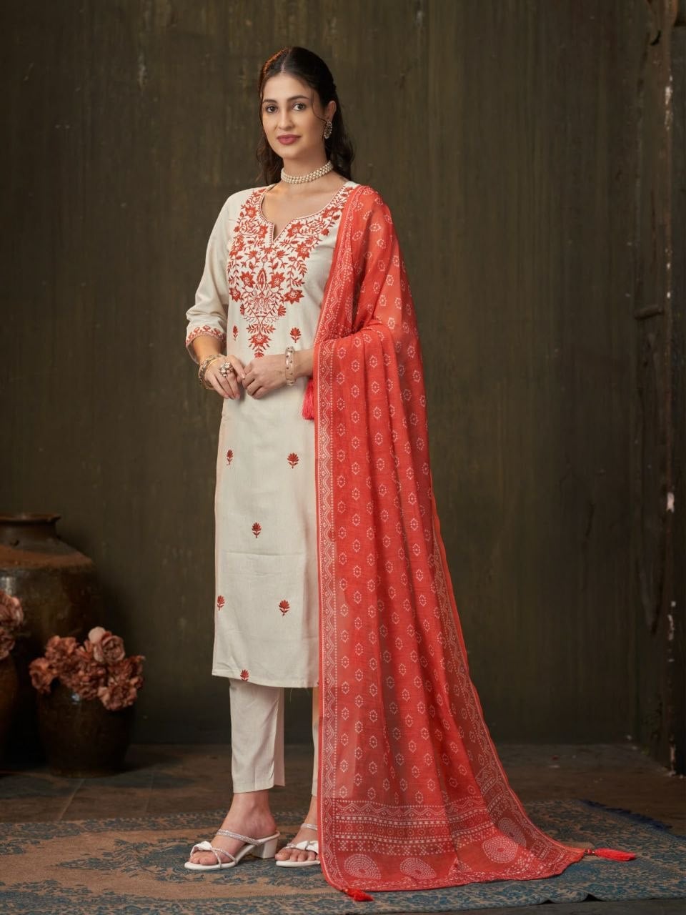 Premium Khadi Cotton Suit Set - Orange