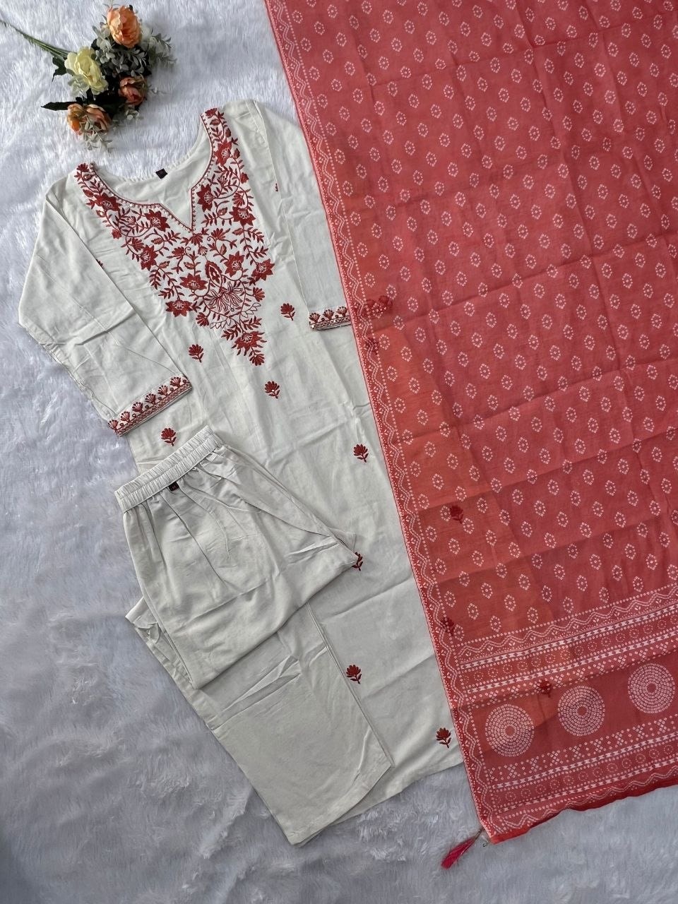 Premium Khadi Cotton Suit Set - Orange - view 2