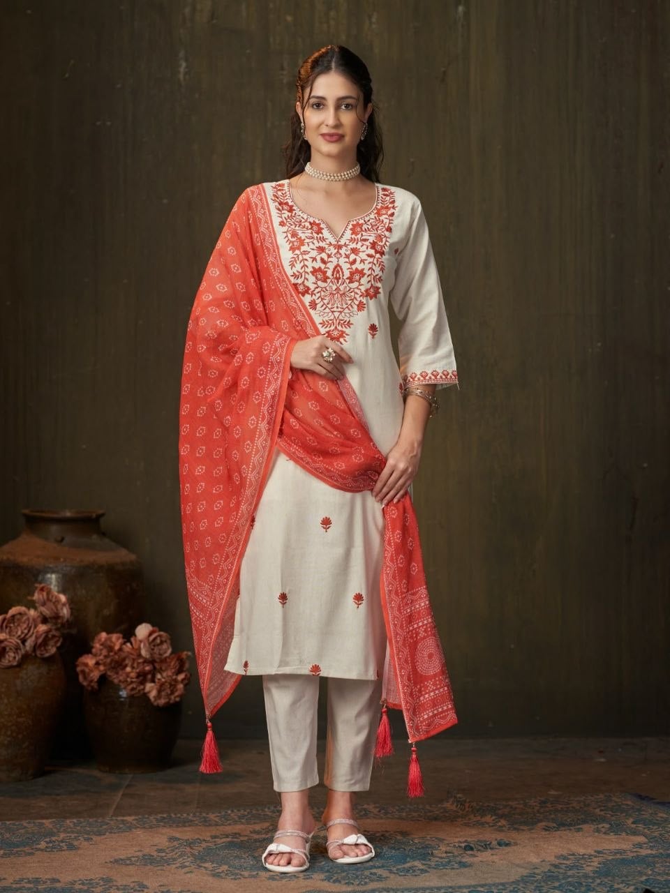 Premium Khadi Cotton Suit Set - Orange