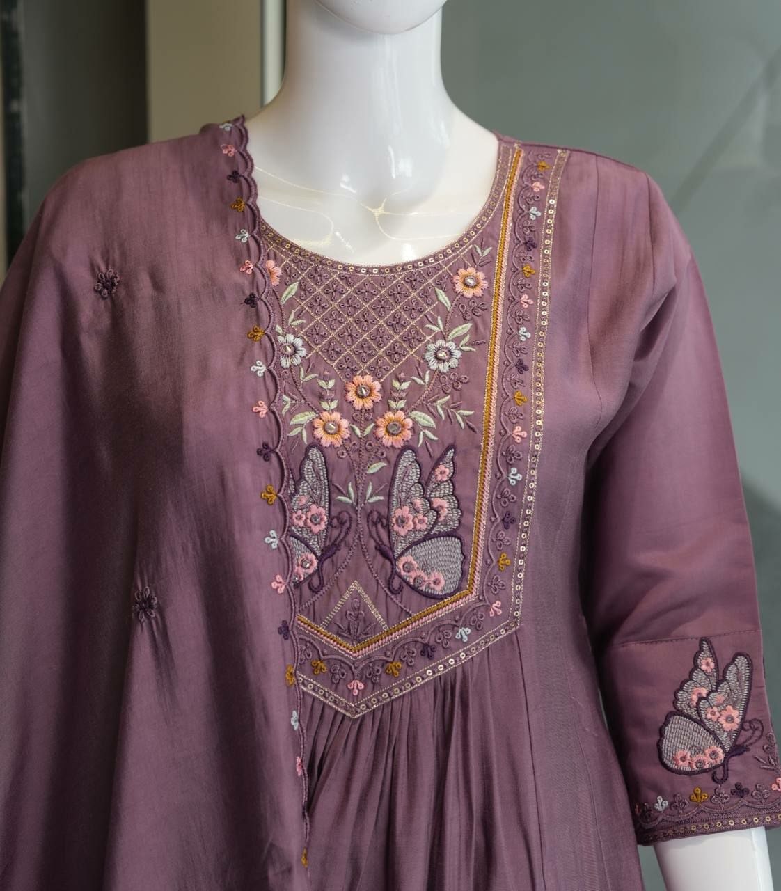 Premium Two-Tone (Too Ton) Silk Suit Set - Pink - view 4