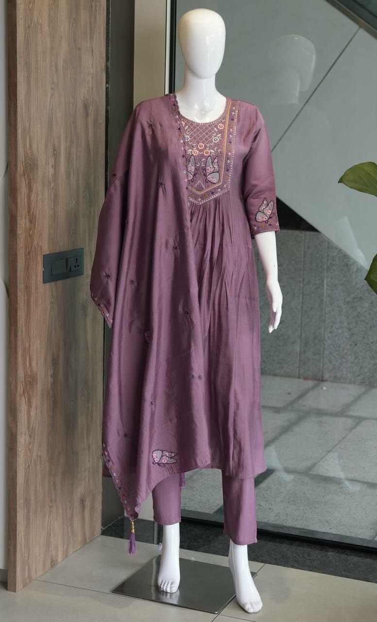 Premium Two-Tone (Too Ton) Silk Suit Set - Pink - view 3