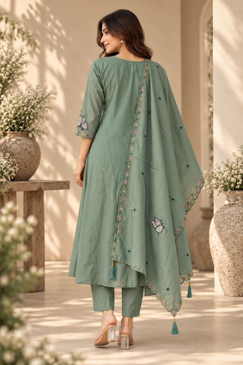 Premium Two-Tone (Too Ton) Silk Suit Set - Green