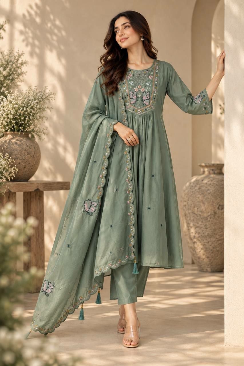 Premium Two-Tone (Too Ton) Silk Suit Set - Green