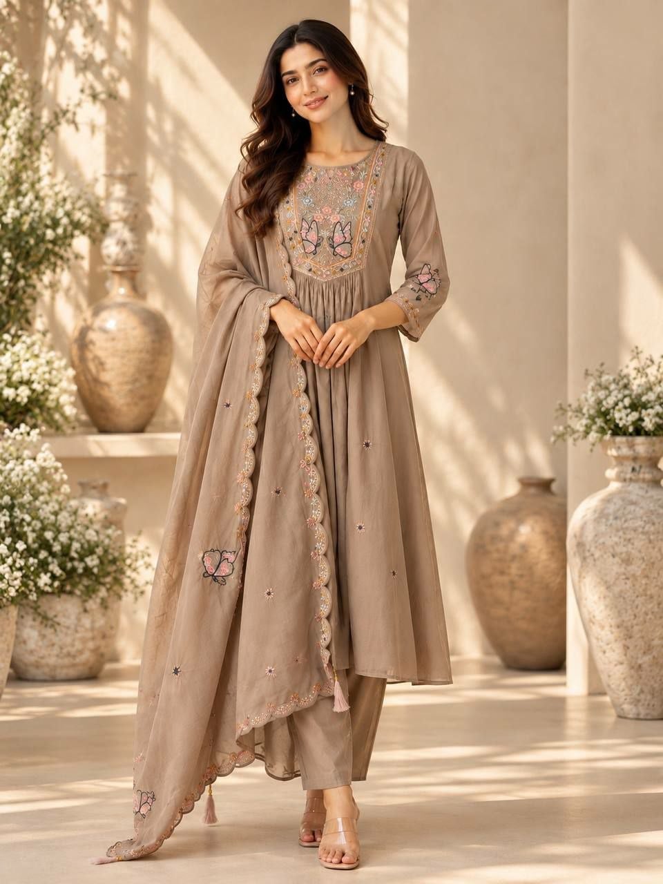 Premium Two-Tone (Too Ton) Silk Suit Set - Brown
