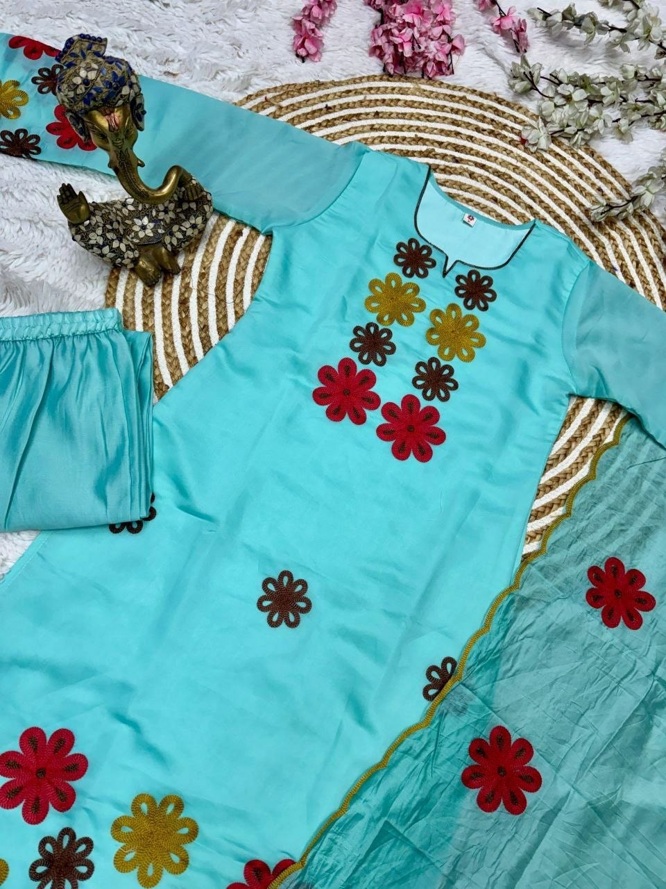 Premium Chanderi Silk Suit Set - Blue - view 4